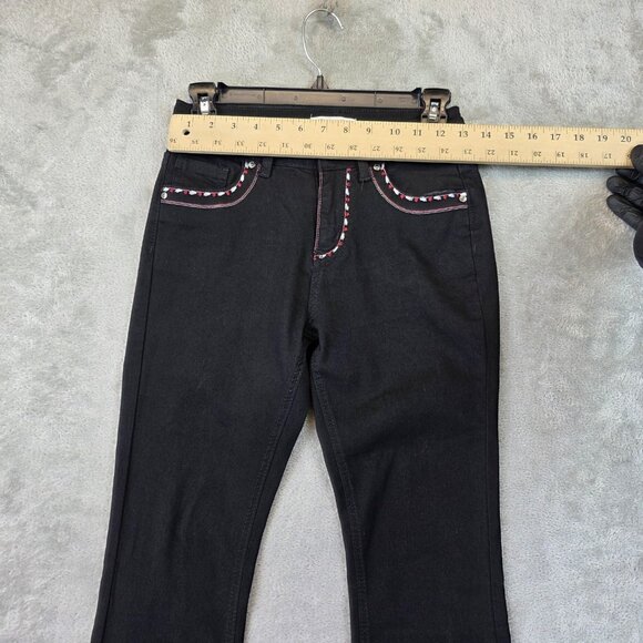 Bamboo Original Denim Jeans Womens 3 Black Bootcut Low Rise Rhinestone Studded - Picture 2 of 12